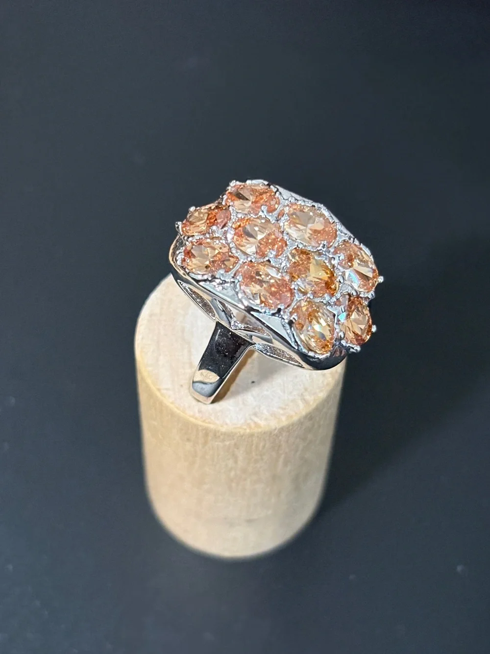 Orange Cubic Zirconia Cluster Ring in Silver